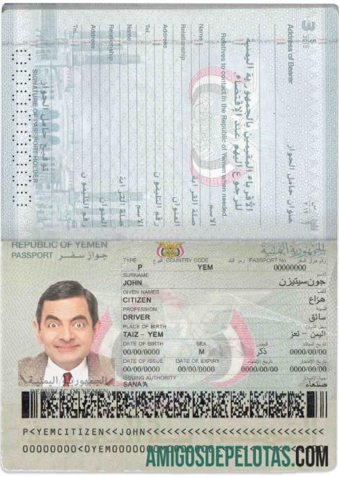 Passaporte do Iêmen amostra